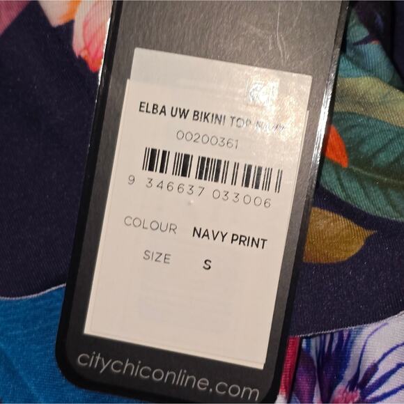 City Chic Plus Swim Elba Bikini Top Off the Shoulder Navy Floral Size 16 NWT - Picture 6 of 7